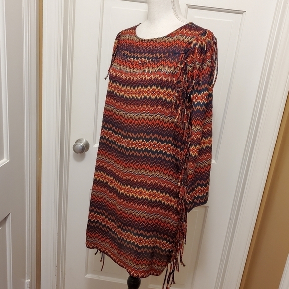 NWOT Zara Women Aztec Print  Fringe Multicolored Dress Size Medium, Unique - Picture 7 of 12
